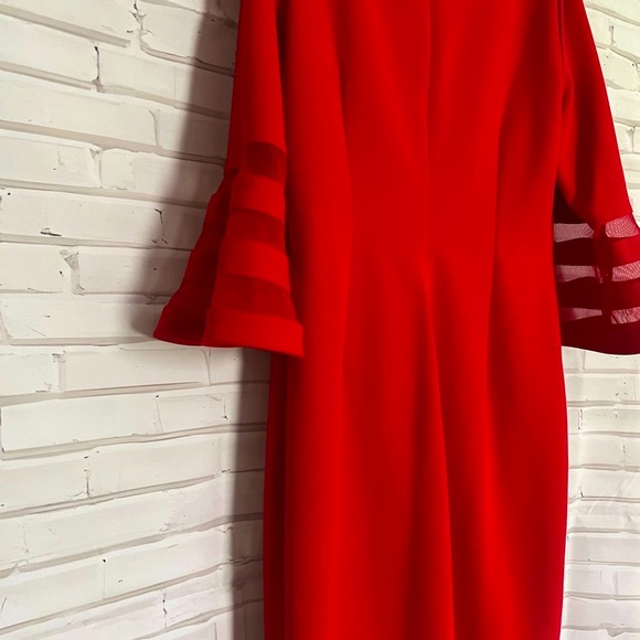 EUC Calvin Klein bold red dress bell sleeves fit shift lined size 10 - Picture 7 of 10